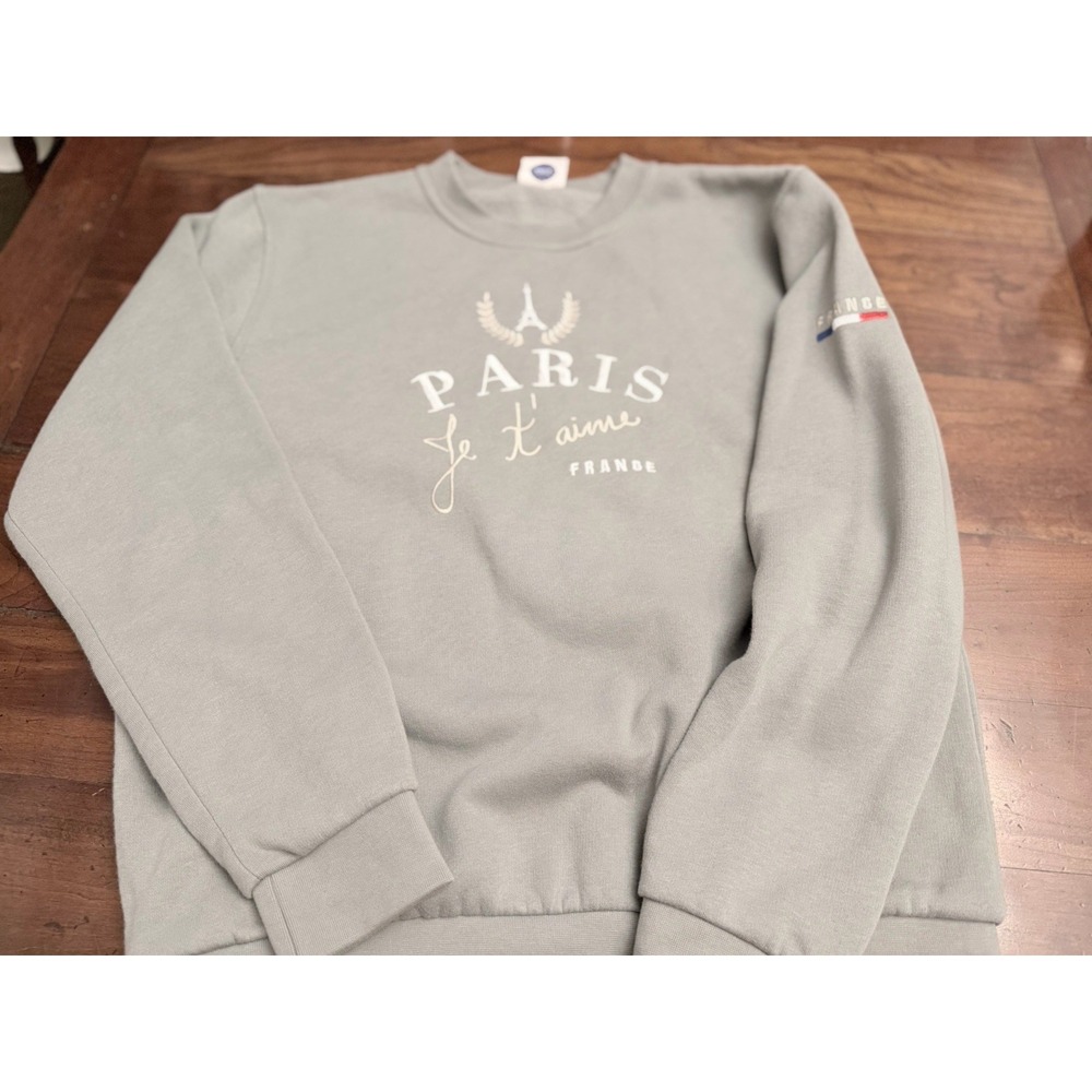 Embrodiered Paris Sweatshirt Sage Green Women's XL Super Soft